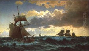Segelschiffe Im Kattegat Nach Einem Regenschauer by Christian Eckardt