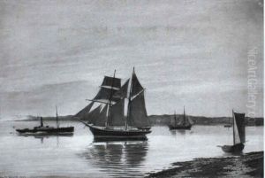 Hjulbaden Hebe Og En Topmastel Skonnert I Kalundborg Fjord. Sommeraften
