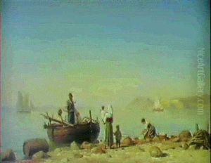 Italiensk Fiskerfamilie Pa Stranden Ved Napolibugten by Christian Eckardt