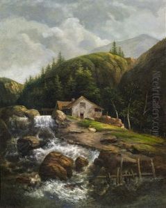 Wildwasser Mit Muhle by Karl Paul Themistocles von Eckenbrecher