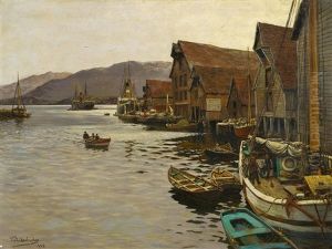 Im Hafen Von Flekkefjord, Norwegen by Karl Paul Themistocles von Eckenbrecher
