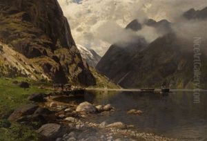 Am Naero Fjord Bei Gudvangen by Karl Paul Themistocles von Eckenbrecher