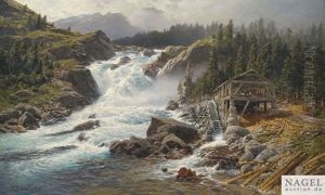 Norwegischer Wasserfall. Muhle An Reisendem Fluss by Karl Paul Themistocles von Eckenbrecher