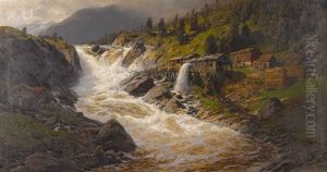 Norwegischer Wasserfall by Karl Paul Themistocles von Eckenbrecher