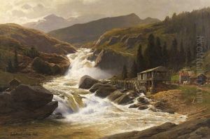 Sagemuhle In Norwegischer Landschaft by Karl Paul Themistocles von Eckenbrecher