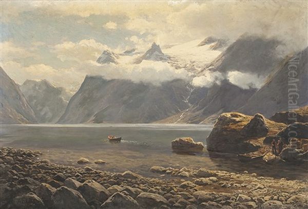 Norwegischer Fjord Mit Ruderern - view 1