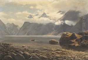 Norwegischer Fjord Mit Ruderern Norwegischer Fjord Mit Ruderern
