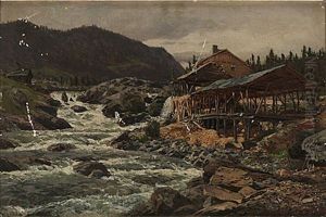 Saegemuhle Bei Fagernaes In Valders (norwegen) by Karl Paul Themistocles von Eckenbrecher