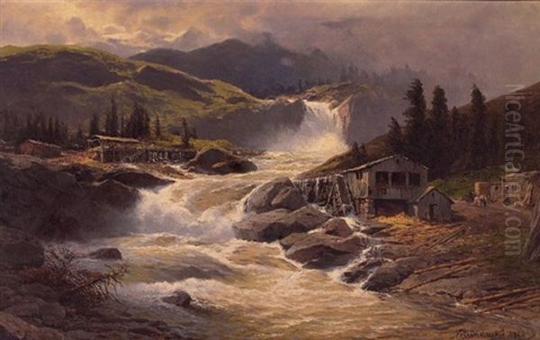 Norwegischer Wasserfall Mit Sagemuhlen - view 1
