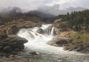 Norwegischer Wasserfall by Karl Paul Themistocles von Eckenbrecher