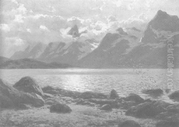 Fjordlandschaft Vor Der Untergehenden Abendsonne - view 1