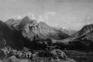 Schweizer Alpenlandschaft Mit Almhutte Und Wanderern by Karl Paul Themistocles von Eckenbrecher
