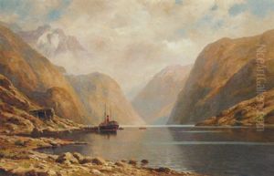 Boats On A Norwegian Fjord by Karl Paul Themistocles von Eckenbrecher