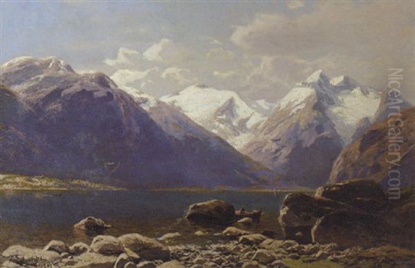 A Peasant In A Rowing Boat In A Fjord - view 1