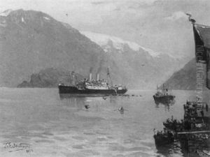 Bootsanlegestelle. Auf Dem Wasser Zwei Dampfschiffe Bootsanlegestelle. Auf Dem Wasser Zwei Dampfschiffe