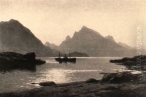 Mitternacht Am Rafsund Auf Den Lofoten by Karl Paul Themistocles von Eckenbrecher