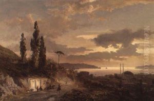 View Of Constantinople At Sunset, The Mosque Of Besiktas Beyond by Karl Paul Themistocles von Eckenbrecher