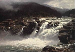 Fossende Norsk Elv Med Vandfald by Karl Paul Themistocles von Eckenbrecher