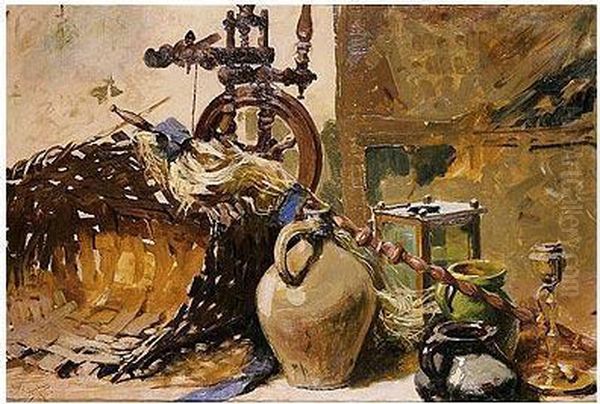 Bodegon Con Rueca, Cesto Ybotijo - view 1
