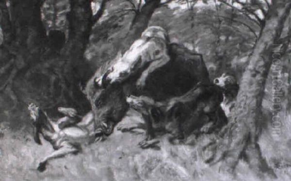 Hundemeute Stellt Ein Wildschwein - view 1