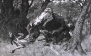 Hundemeute Stellt Ein Wildschwein Hundemeute Stellt Ein Wildschwein