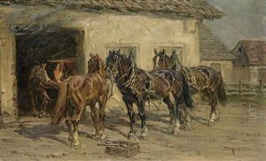 Pferde Vor Der Schmiede by Friedrich Eckenfelder