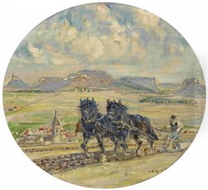 Zwei Rappen Am Pflug by Friedrich Eckenfelder