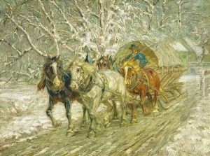 Vierergespann Mit Schlitten by Friedrich Eckenfelder
