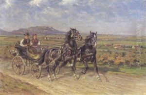 Zwei Rappen Mit Kutsche by Friedrich Eckenfelder