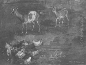Ziegen Und Huhnerstudie by Friedrich Eckenfelder