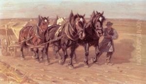 Ein Bauer Fuhrt Seine Pferdegespanne Uber Einen Acker by Friedrich Eckenfelder