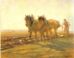 Zwei Pflugende Braune Bei Dachau by Friedrich Eckenfelder
