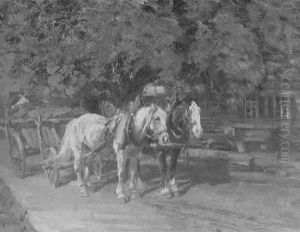 Pferdegespann Am Wagen