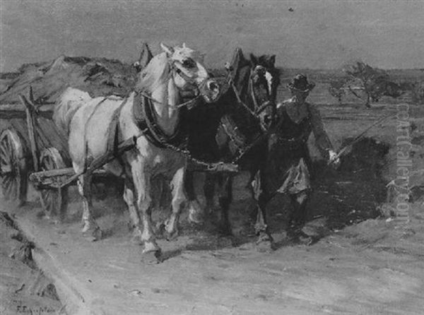 Zwei Pferde Vor Dem Wagen - view 1