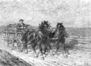 Schwabische Landschaft Bei Balingen Mit Pferdegespann Und Wagen by Friedrich Eckenfelder