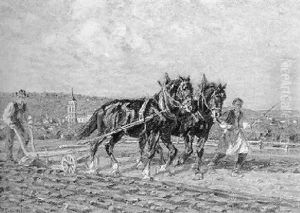 Zwei Pflugende Rappen by Friedrich Eckenfelder