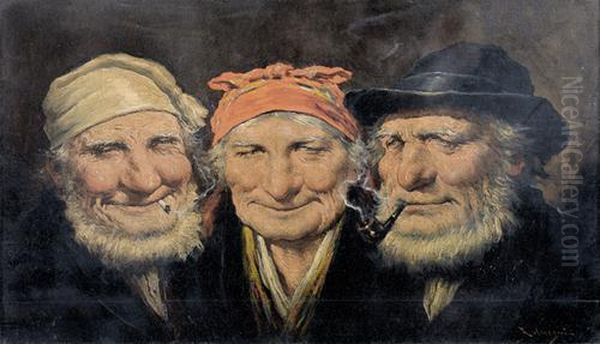 Portrats Zweier Rauchender Bauern Und Einer Bauerin. - view 1