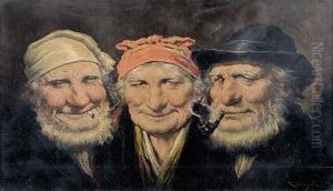 Portrats Zweier Rauchender Bauern Und Einer Bauerin. by Roman Arregui