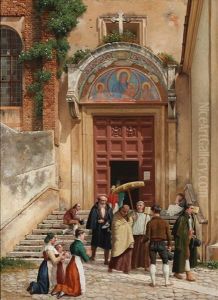 A Roman Convent (the Entrance Gate To Araceli), The Monks Are Fetched For A Sick Person A Roman Convent (the Entrance Gate To Araceli), The Monks Are Fetched For A Sick Person
