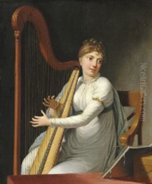 Young Woman Playing The Harp - view 1