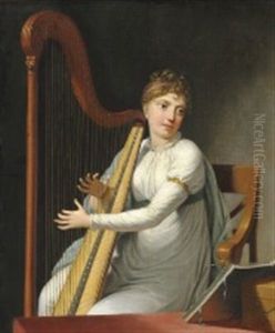 Young Woman Playing The Harp by Christoffer Wilhelm Eckersberg