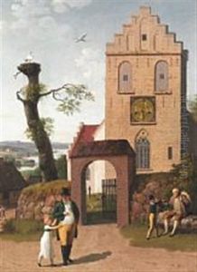 Landscape With A Church With A Real Clock Inserted In The Tower