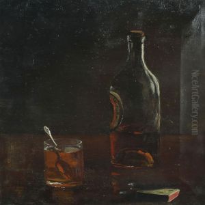 Still Life With Bottle, Glass, Cigar And Matches by C. Arrhenius