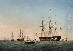 Seascape With An American Ship Of The Line by Christoffer Wilhelm Eckersberg