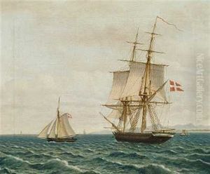 En Lodsbad, En Brig Og En Jagt Ud For Kysten by Christoffer Wilhelm Eckersberg