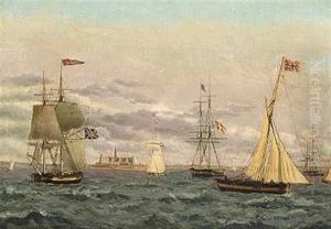 Skibe Paa Helsingors Rhed. En Dansk Og En Engelsk Brig Med Flere Skibe Udfor Kronborg by Christoffer Wilhelm Eckersberg