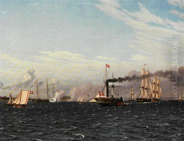 Hans Majestaet Kongen Med Folge Pa Sit Dampskib Aegir Paa Helsingors Rhed D. 2 Maj 1843 - view 1