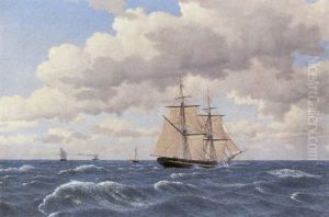 En Brig Sejl I Godt Vejr, Et Par Andre Skibe Sees Laengere Borte by Christoffer Wilhelm Eckersberg