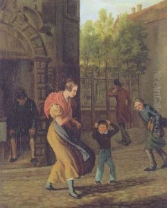 Gadescene, Blaesevejr Ved Rundetarn by Christoffer Wilhelm Eckersberg