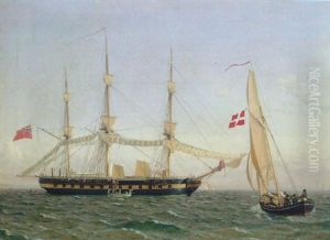 En Engelsk Fregat Til Ankers, Som Torrer Sejl Og En Dansk Lodsbad by Christoffer Wilhelm Eckersberg